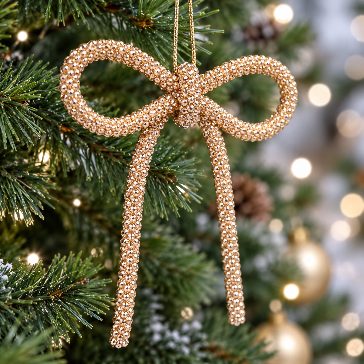 Red & Gold Glitter Bow Ornaments - Set of 2