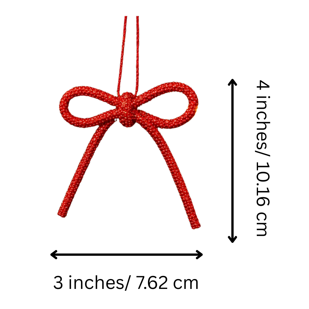 Red & Gold Glitter Bow Ornaments - Set of 2