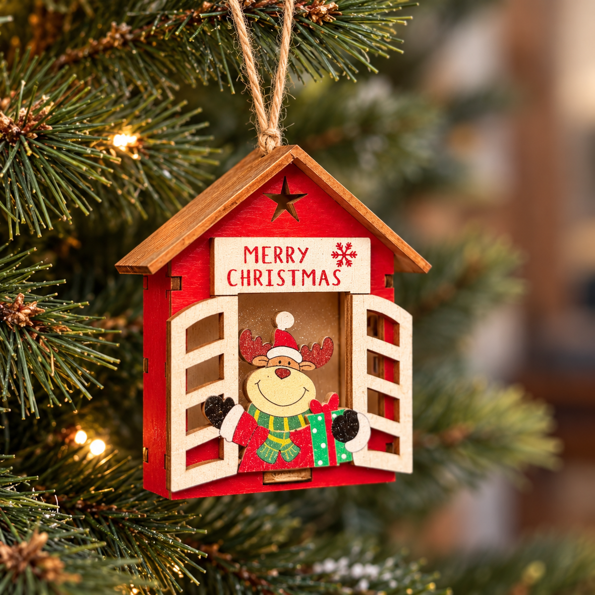 Reindeer in a Window Light Up Ornament
