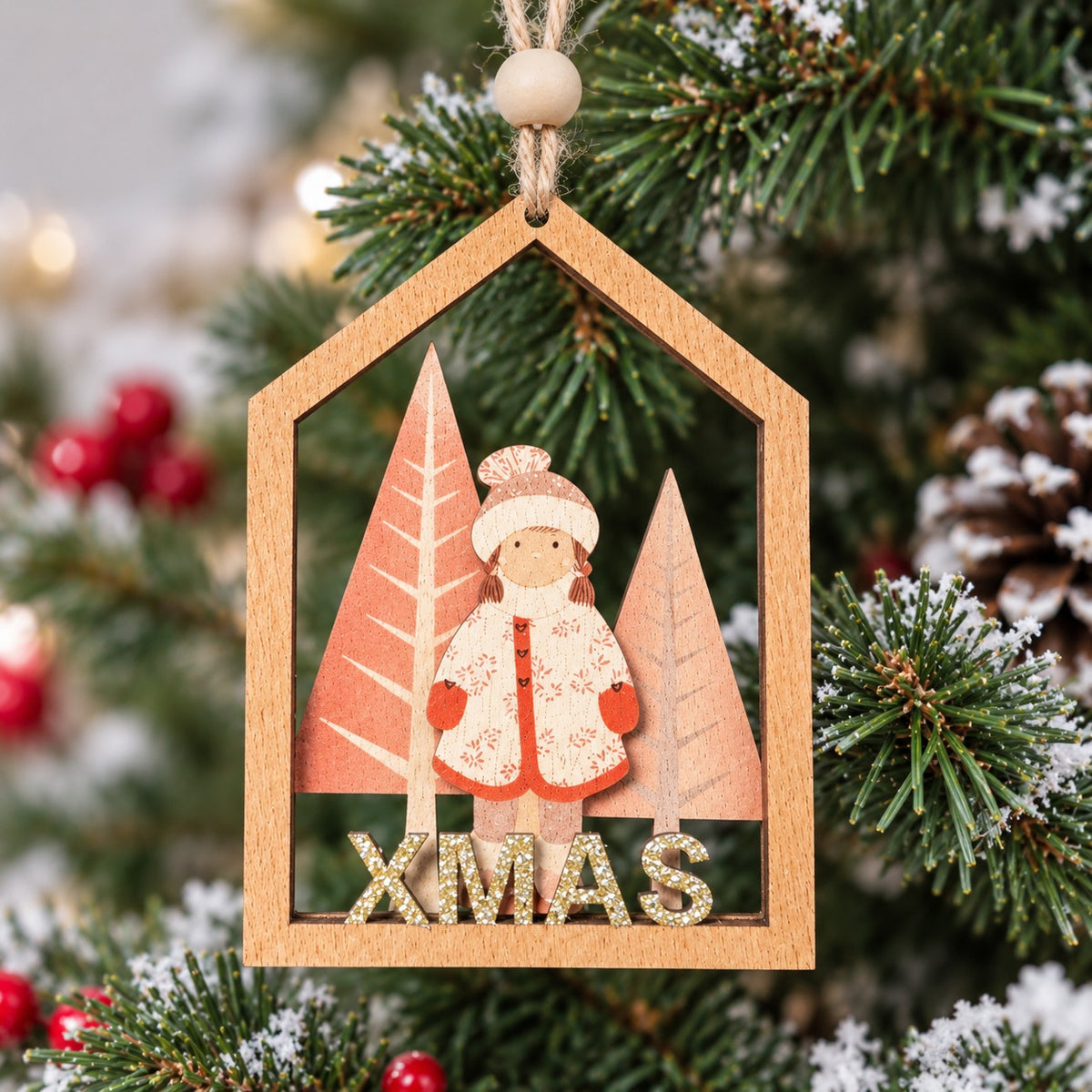 Rose Gold Winter Cottage Ornament