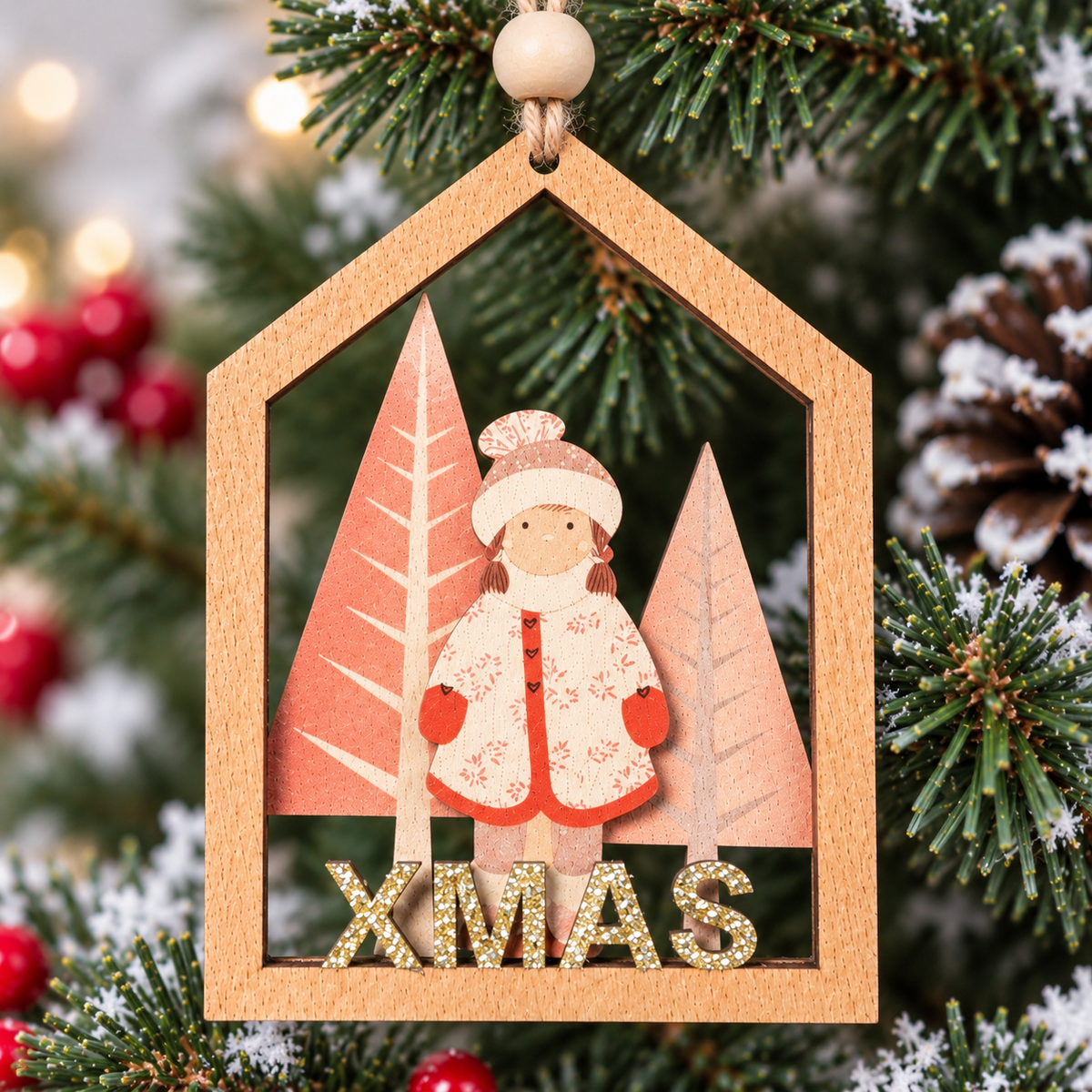 Rose Gold Winter Cottage Ornament