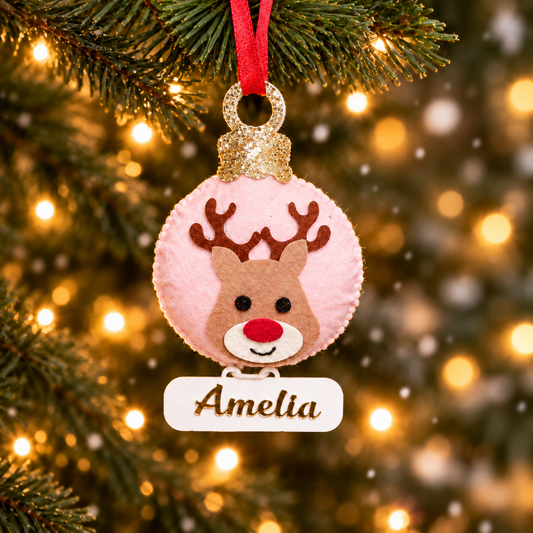 Rosy Reindeer Charm Felt Ornament
