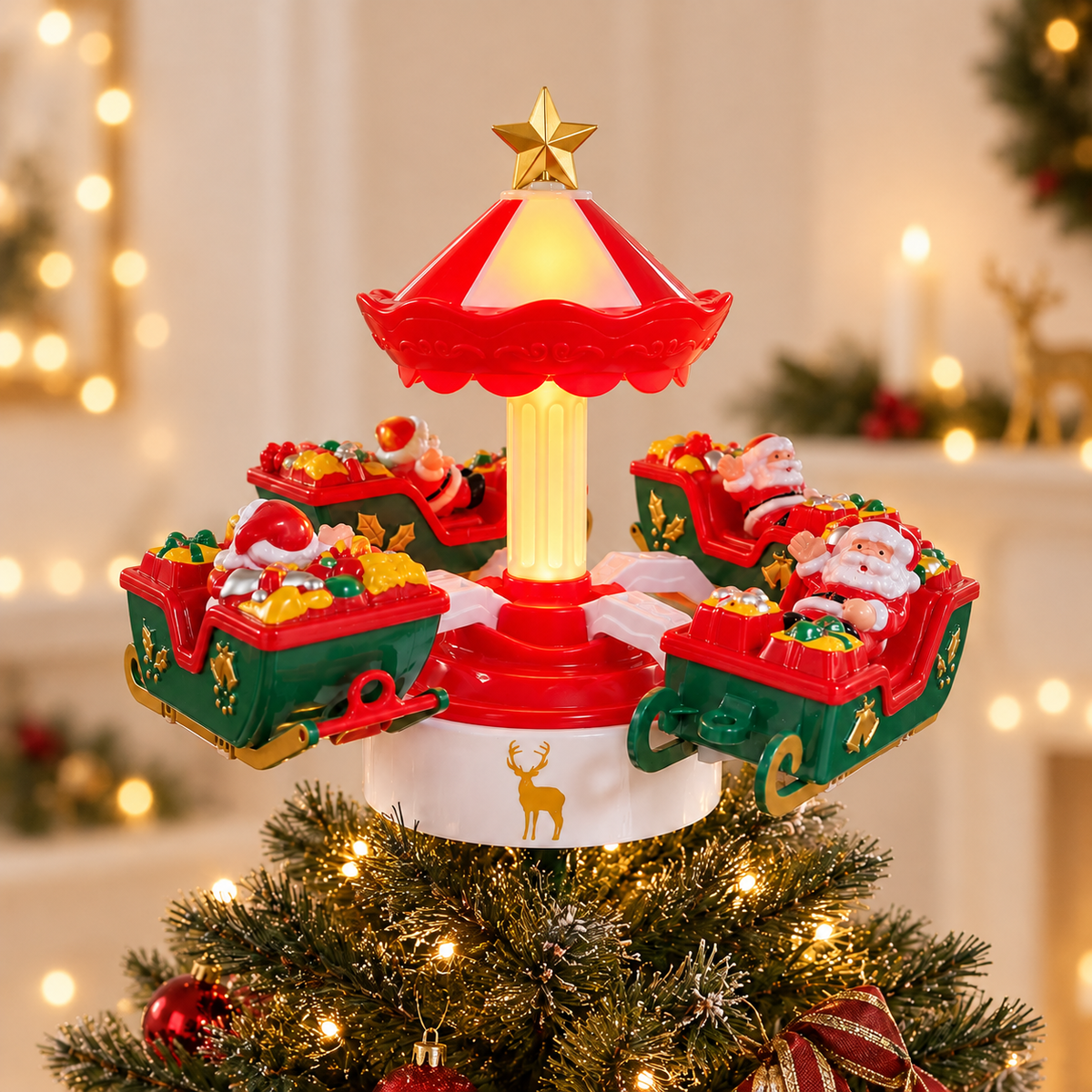 Rotating Santa Sleigh Tree Topper