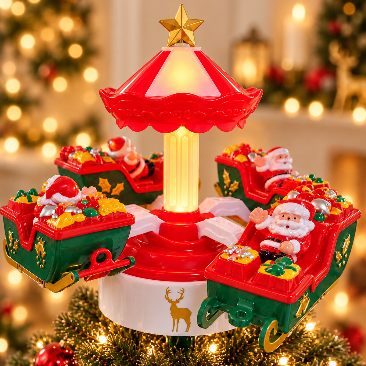 Rotating Santa Sleigh Tree Topper