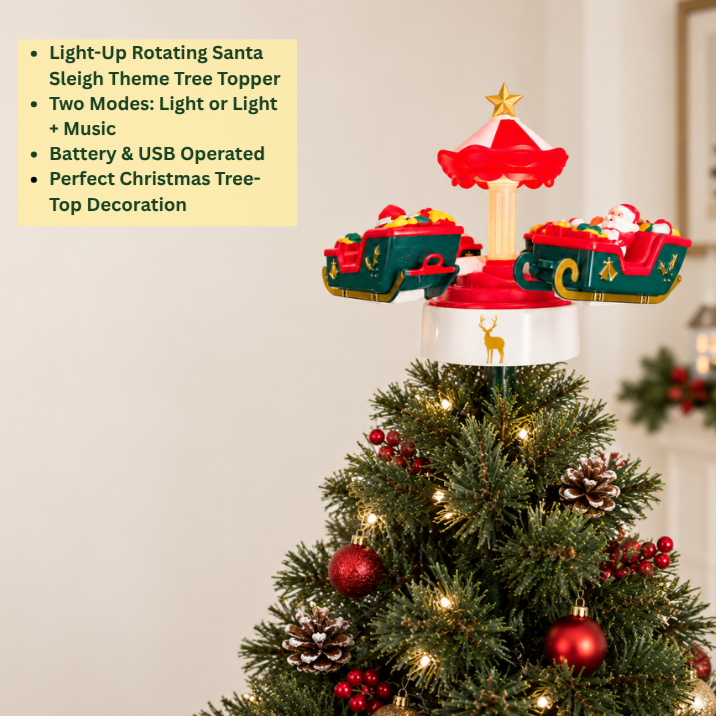 Rotating Santa Sleigh Tree Topper