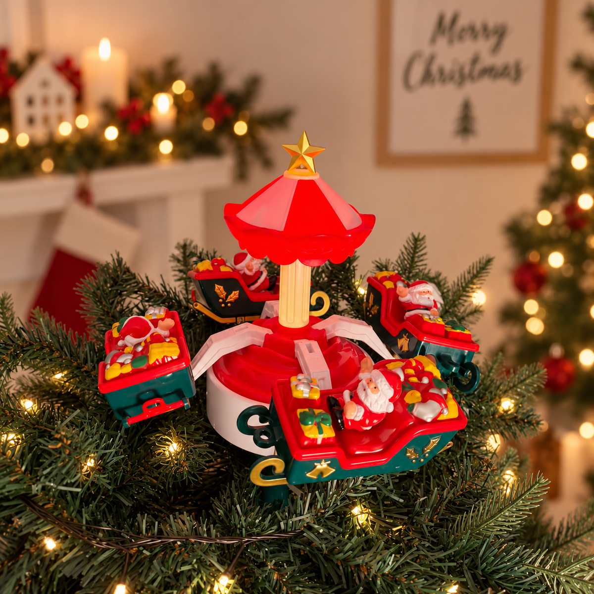 Rotating Santa Sleigh Tree Topper