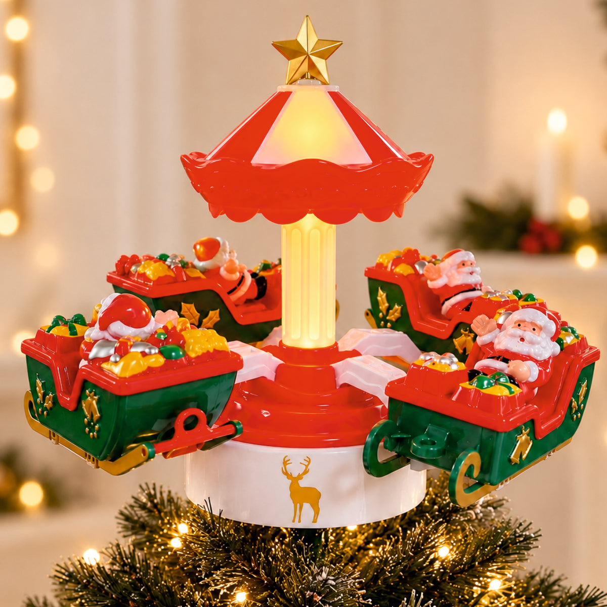 Rotating Santa Sleigh Tree Topper