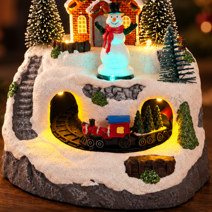 Rotating Train Snowman Mountain Top
