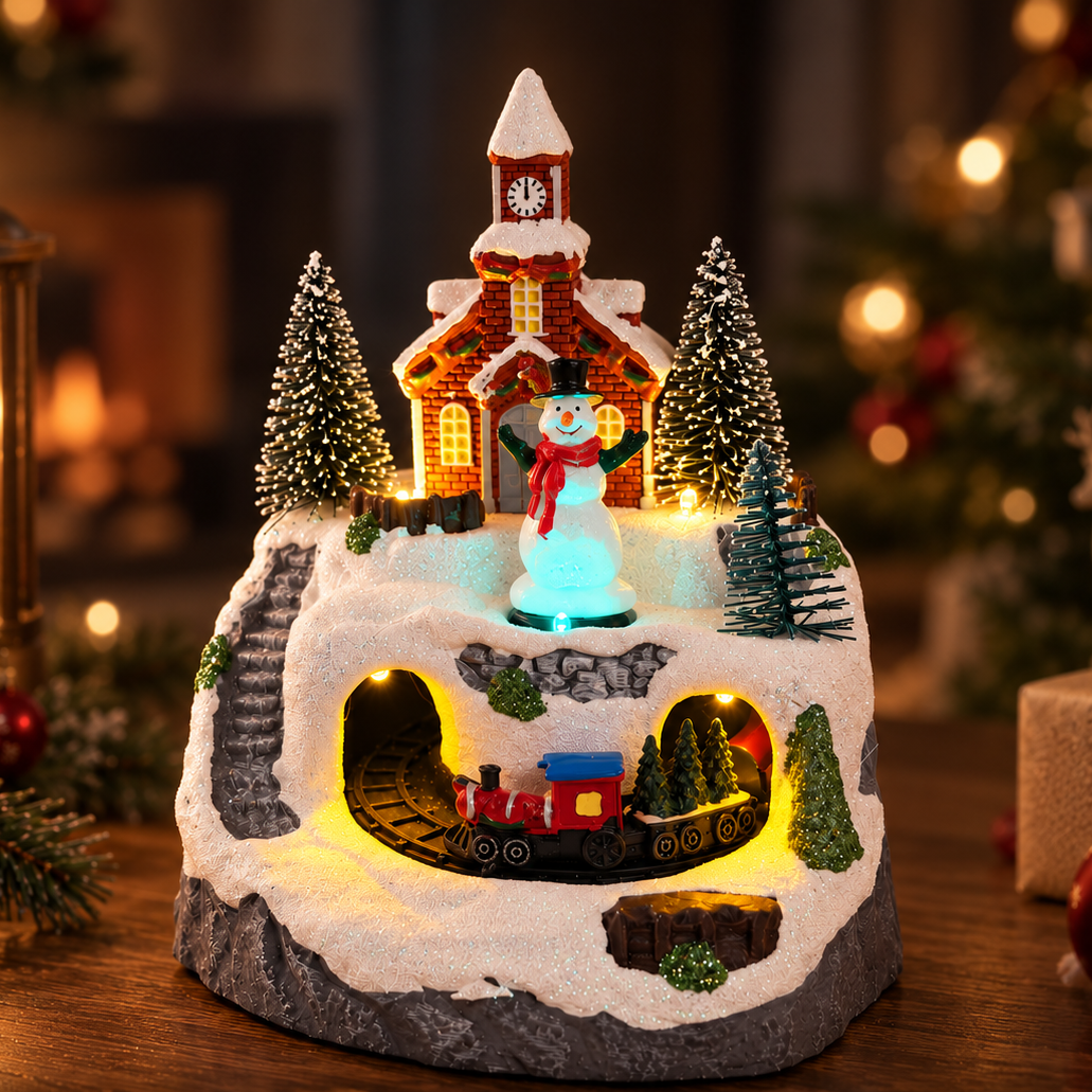 Rotating Train Snowman Mountain Top