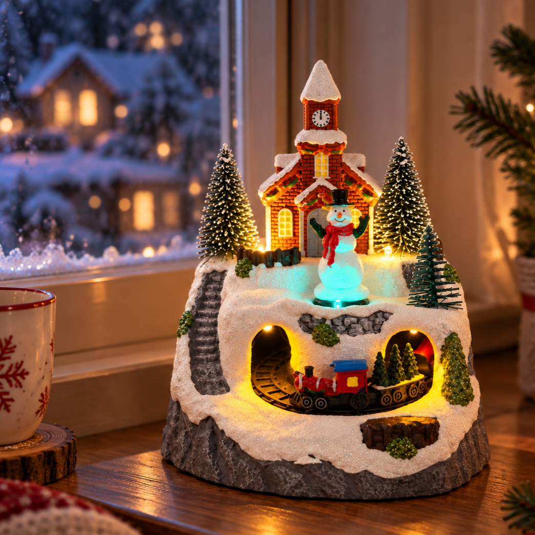 Rotating Train Snowman Mountain Top