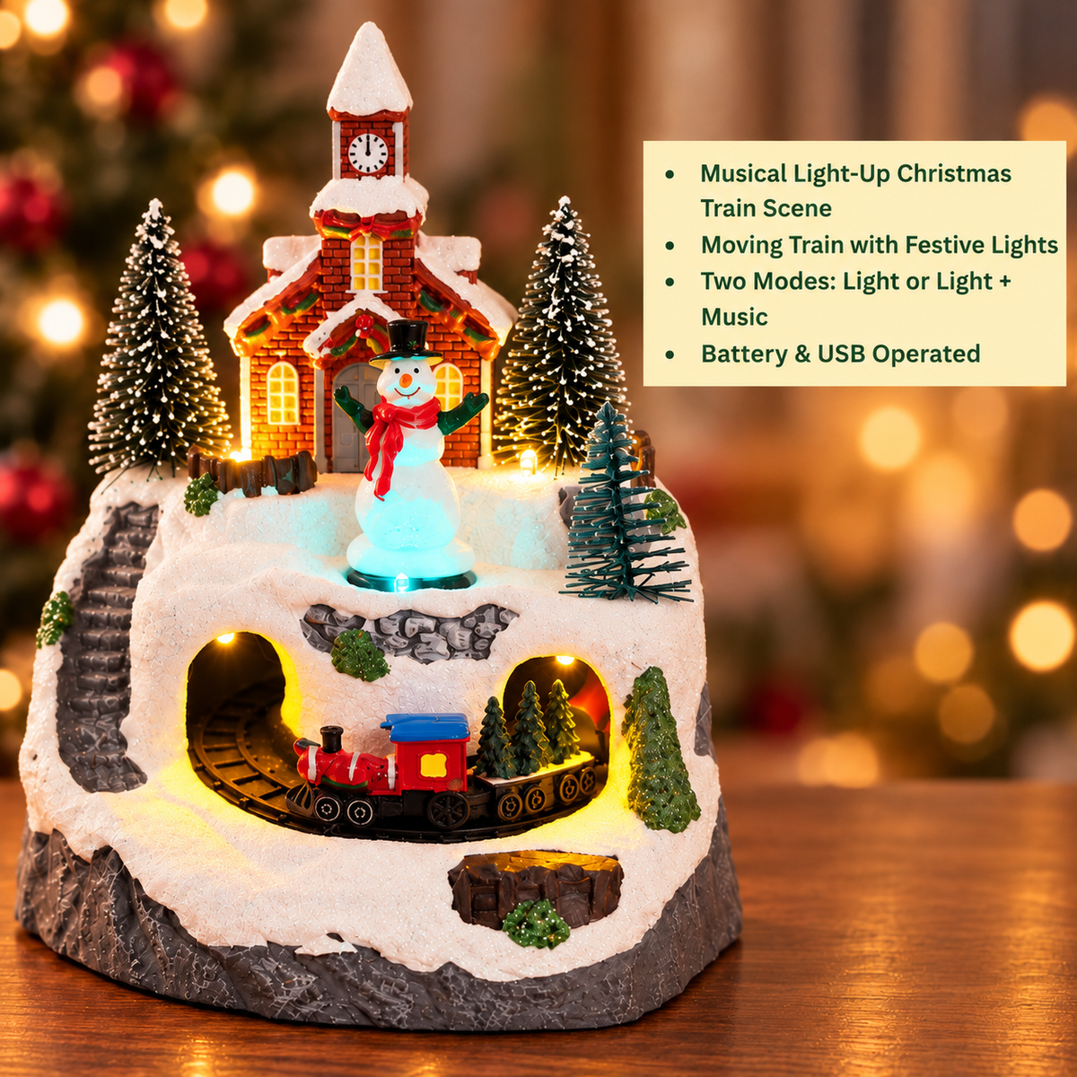Rotating Train Snowman Mountain Top