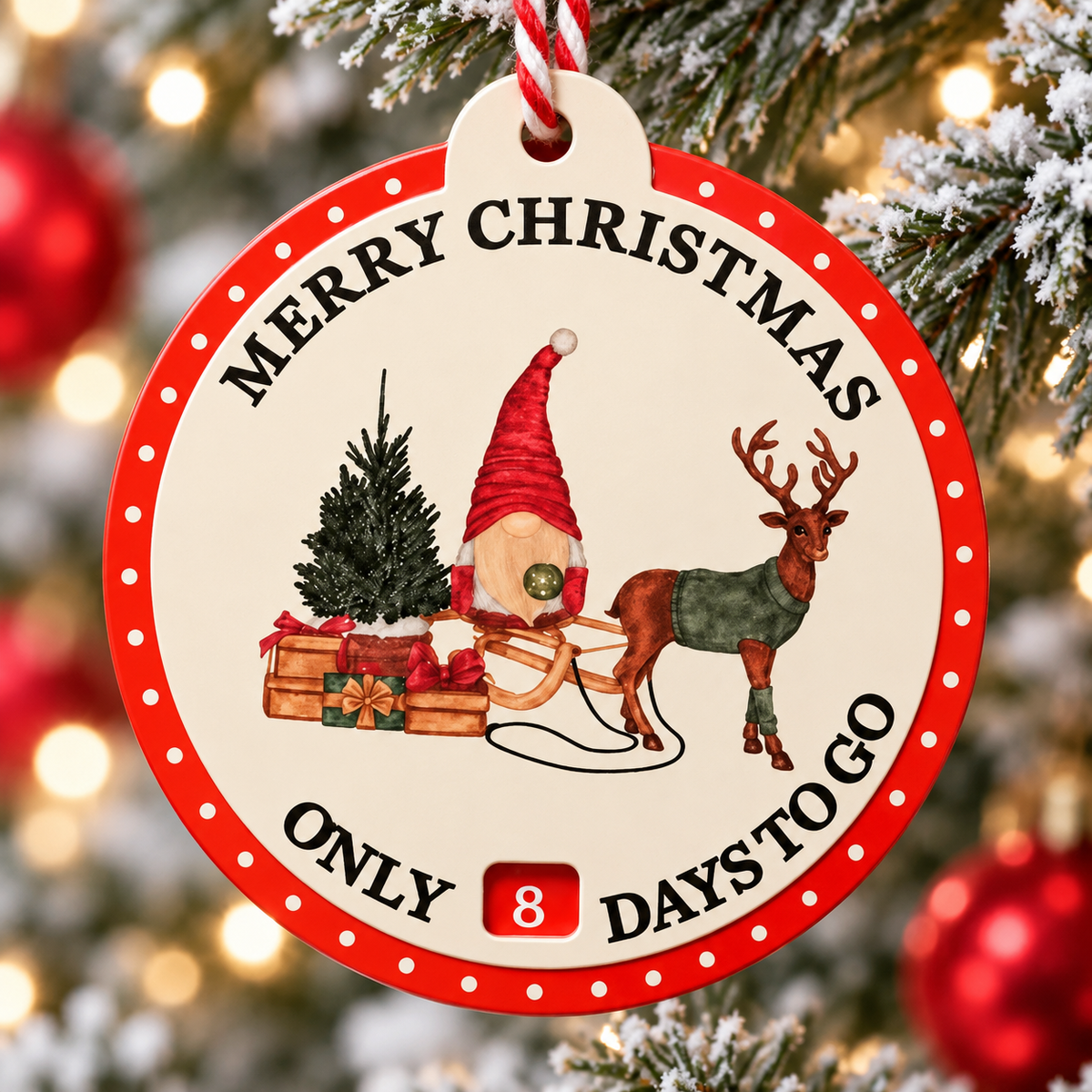 Rotating Wooden Christmas Countdown Tree Ornament