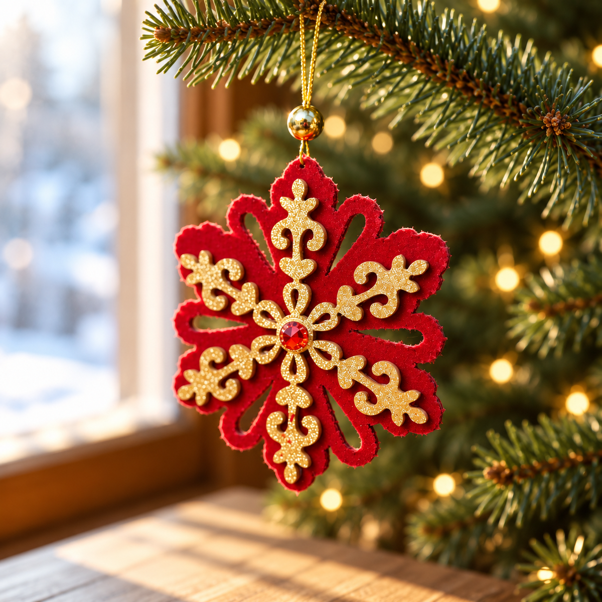 Ruby Velvet Snowflake Ornament
