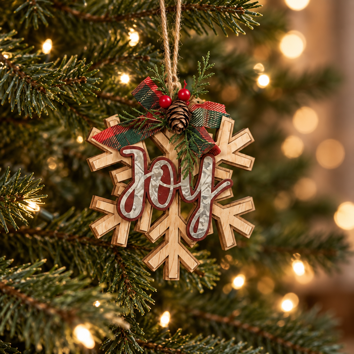Rustic Joy Snowflake Ornament