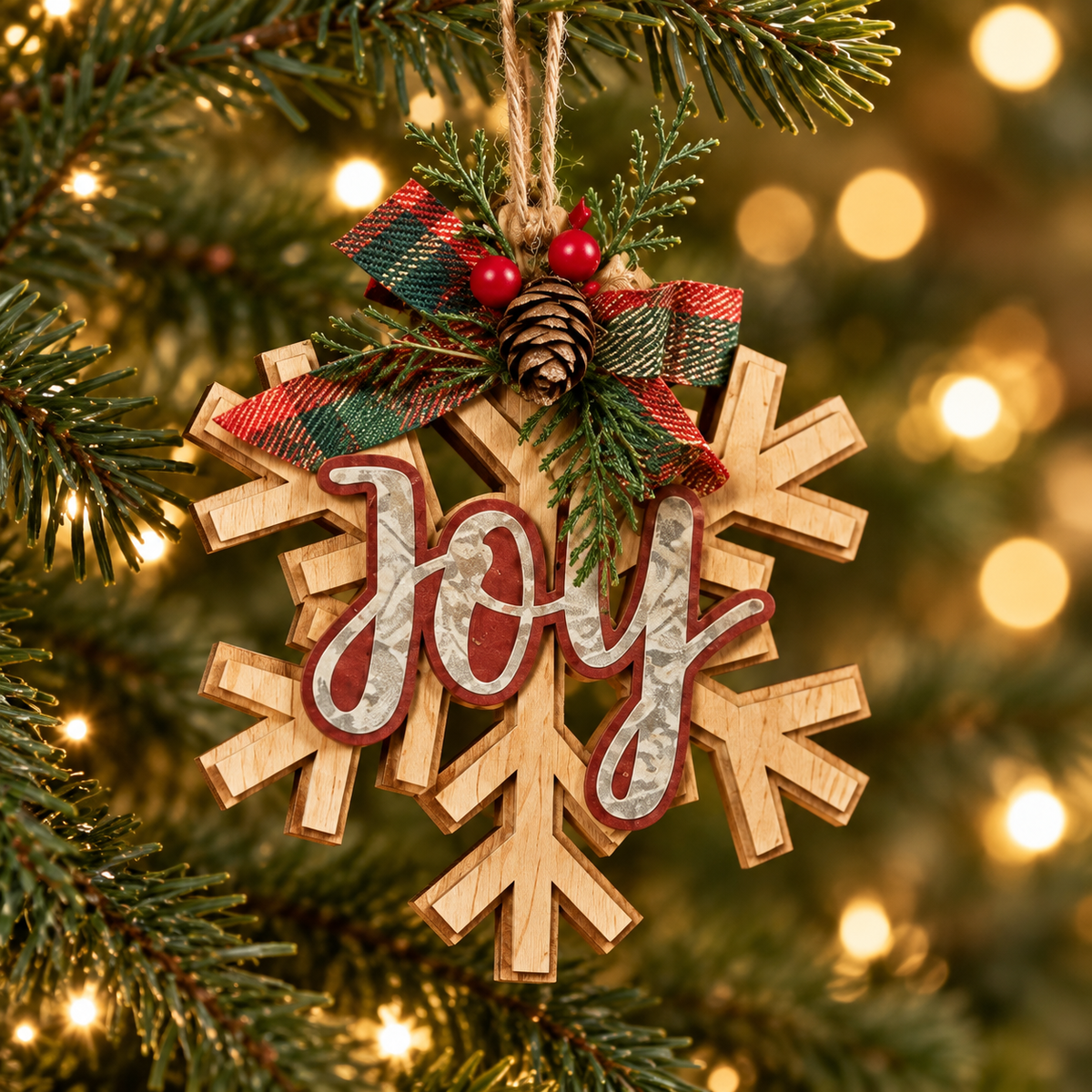 Rustic Joy Snowflake Ornament