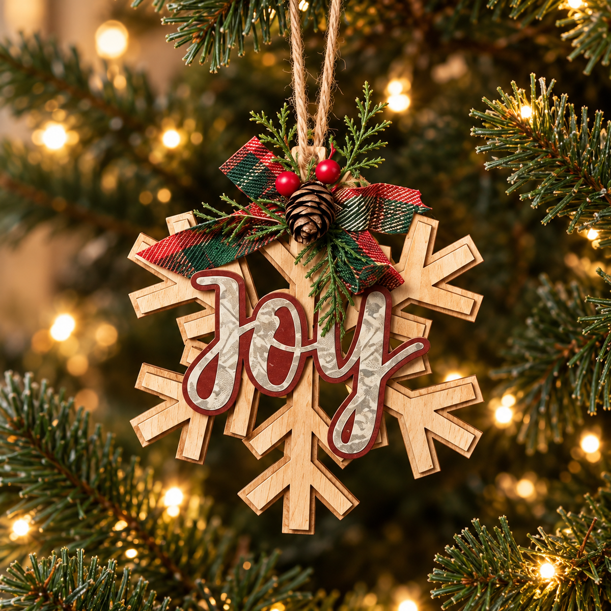 Rustic Joy Snowflake Ornament
