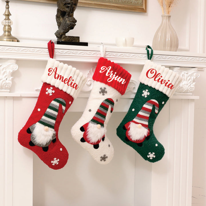 Babble Wrap Whimsical Gnome Stocking- White