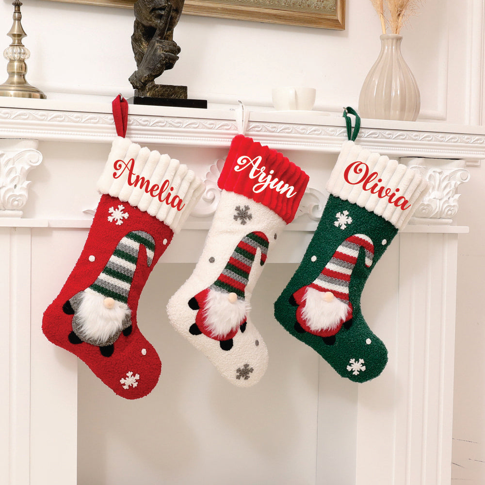 Whimsical Gnome Stocking- Red