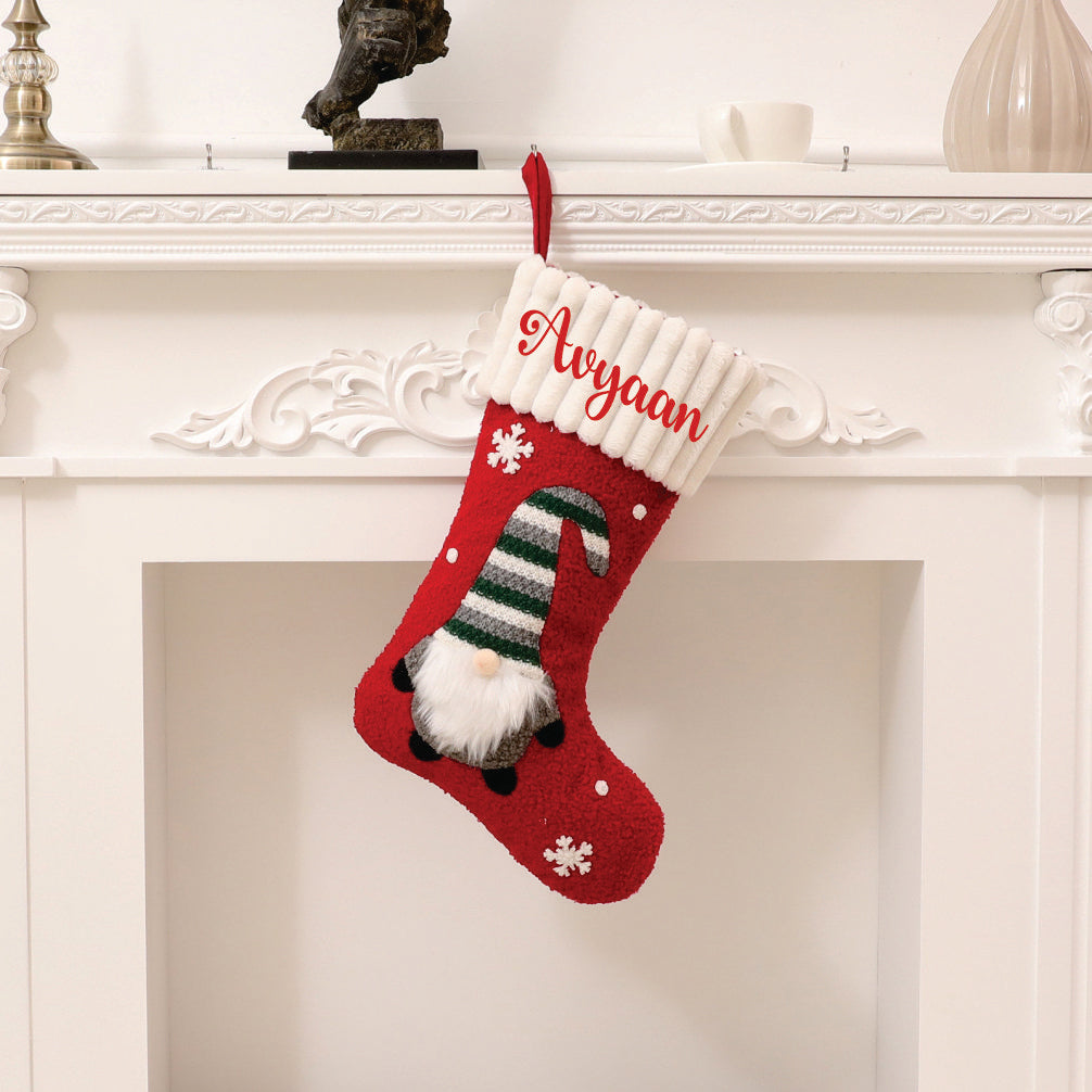 Whimsical Gnome Stocking- Red