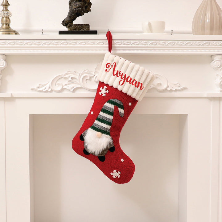 Whimsical Gnome Stocking- Red