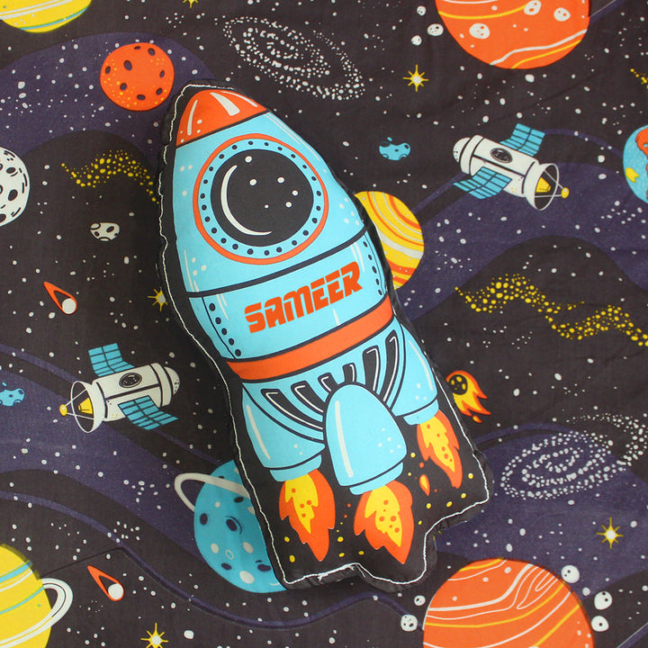 Outer Space Rocket Shape Cushion for Boys & Girls (Can be Personalised)