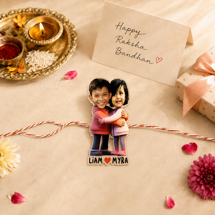 Babble Wrap Personalised Caricature Rakhi - Sibling Hug
