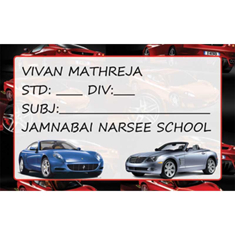 Cars School Book Labels