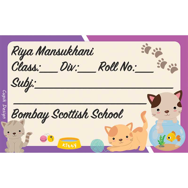 Cats School Book Labels