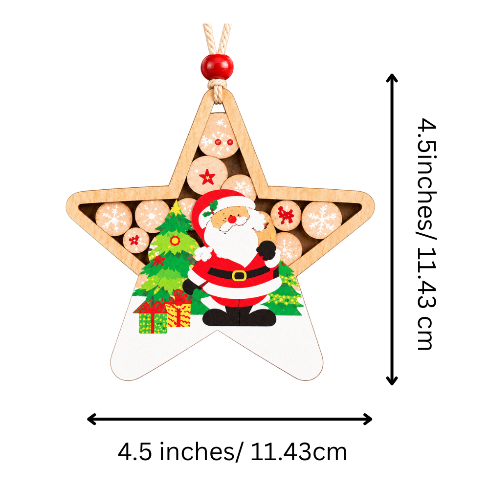Santa & Snowman Wooden Star Ornament – Set of 2