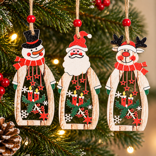 Santa / Snowman / Reindeer Hanging Wooden Charm