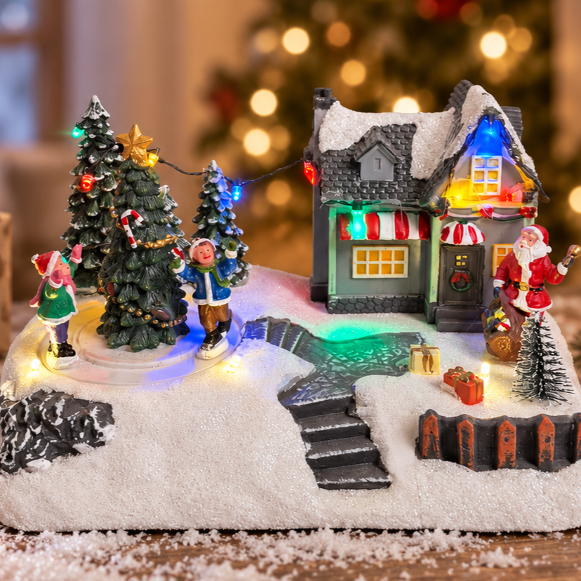 Santa's Cozy Café with Rotating Skaters