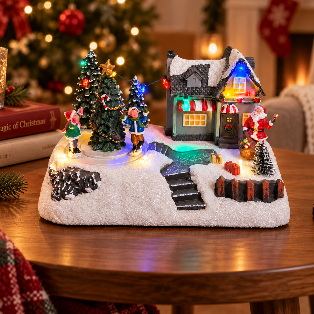 Santa's Cozy Café with Rotating Skaters