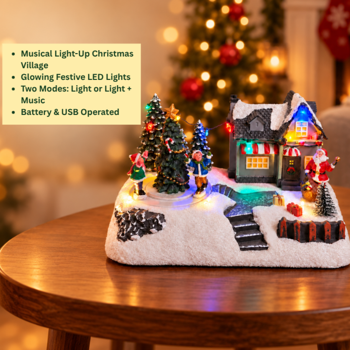 Santa's Cozy Café with Rotating Skaters