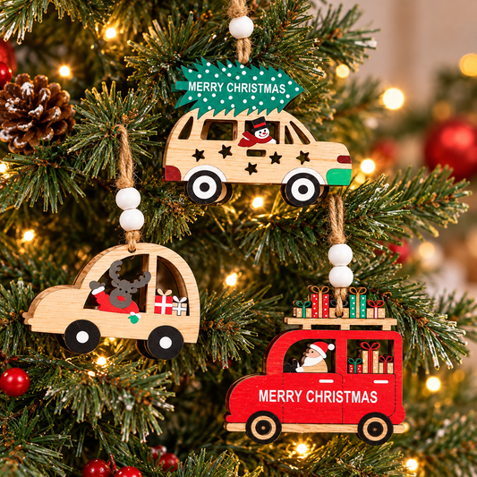 Santa's Woodie Wheel Ornament (Set of 3 & 6)