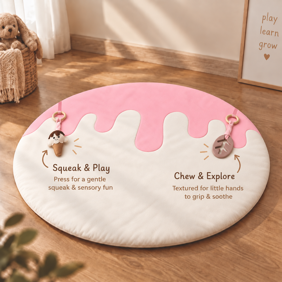 Scoops of Joy – Wooden Baby Play Gym With Play Mat