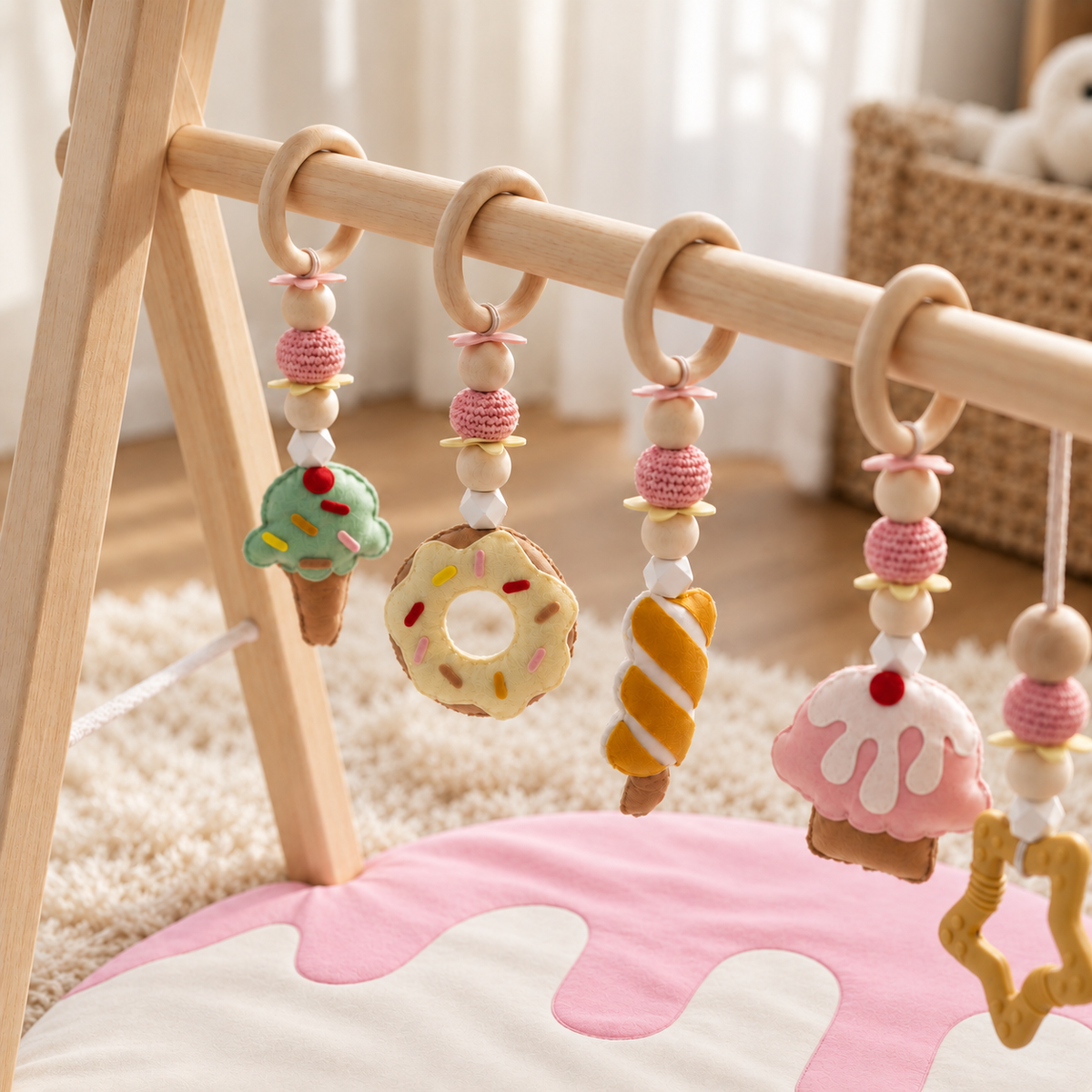 Scoops of Joy – Wooden Baby Play Gym With Play Mat