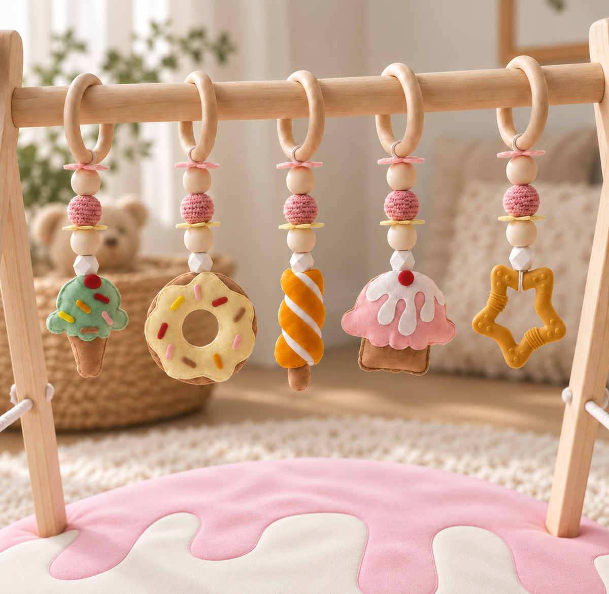 Scoops of Joy – Wooden Baby Play Gym With Play Mat