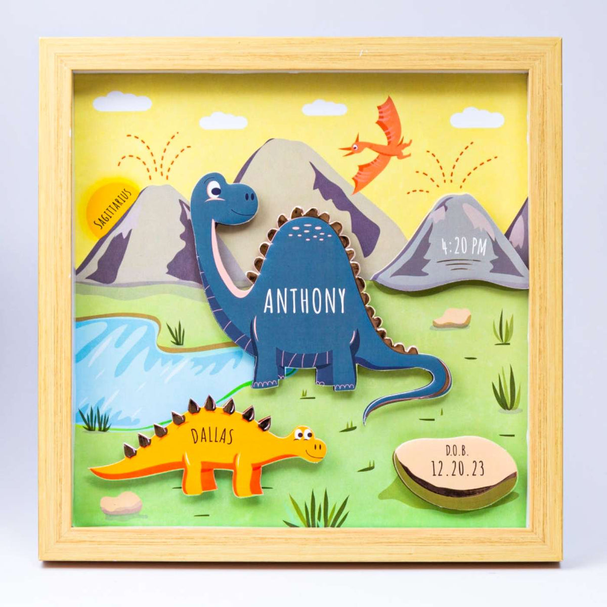 Shadow Box Frame with Rose Gold Foil - Dinosaurs
