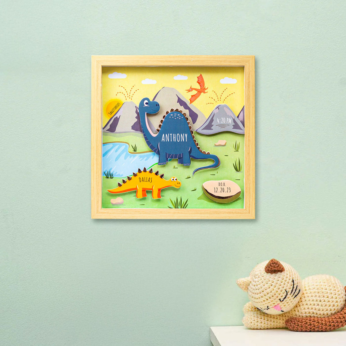 Shadow Box Frame with Rose Gold Foil - Dinosaurs