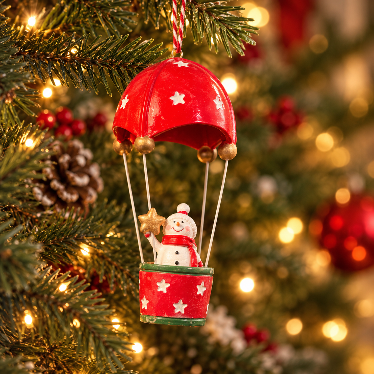 Snowman in Hot Air Balloon Tree Ornament