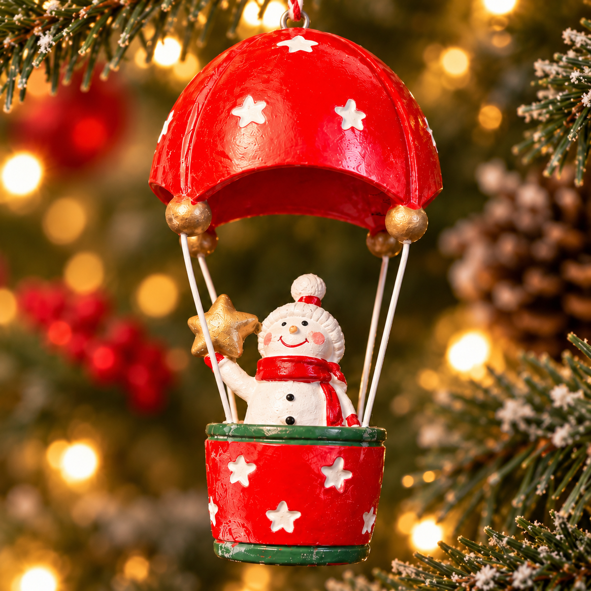 Snowman in Hot Air Balloon Tree Ornament