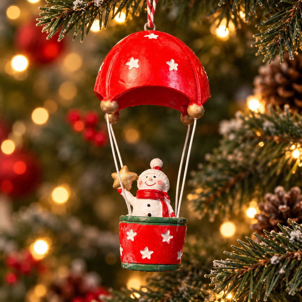 Snowman in Hot Air Balloon Tree Ornament