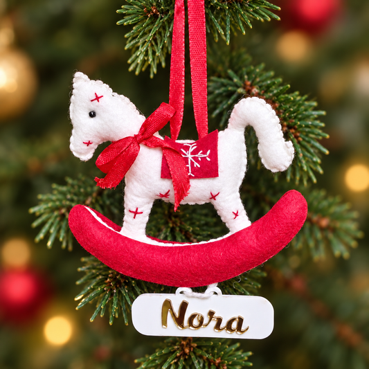 Snowy Rocking Horse Felt Ornament