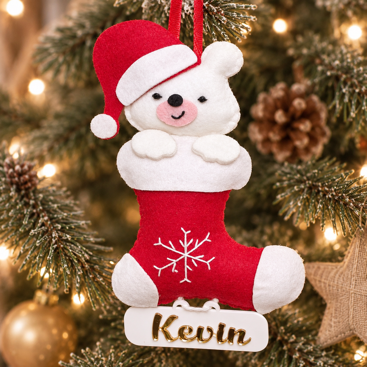 Snuggle Bear Stocking Felt Ornament