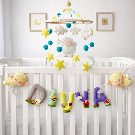 Snuggly Sheep  Cot Mobile & Bunting Combo