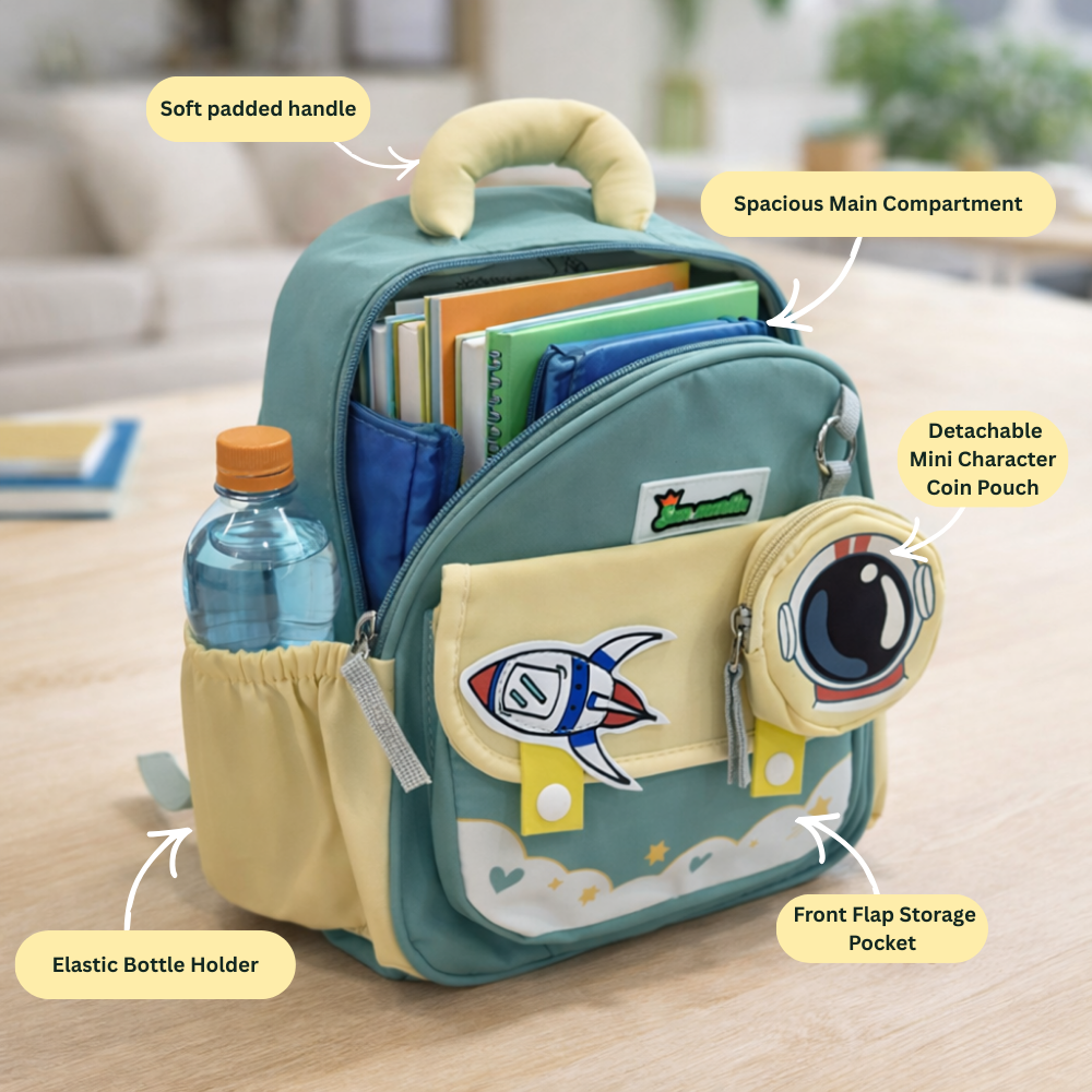 Space Rocket Preschool Backpack with Mini Pouch
