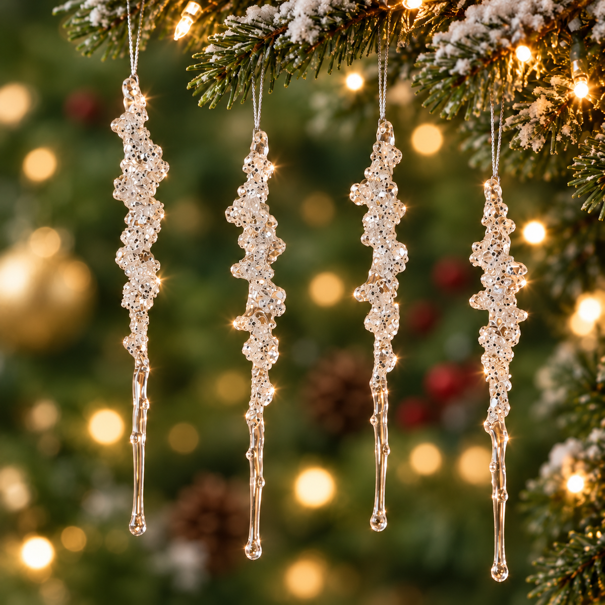 Sparkling Icicle Tree Ornaments – Set of 4