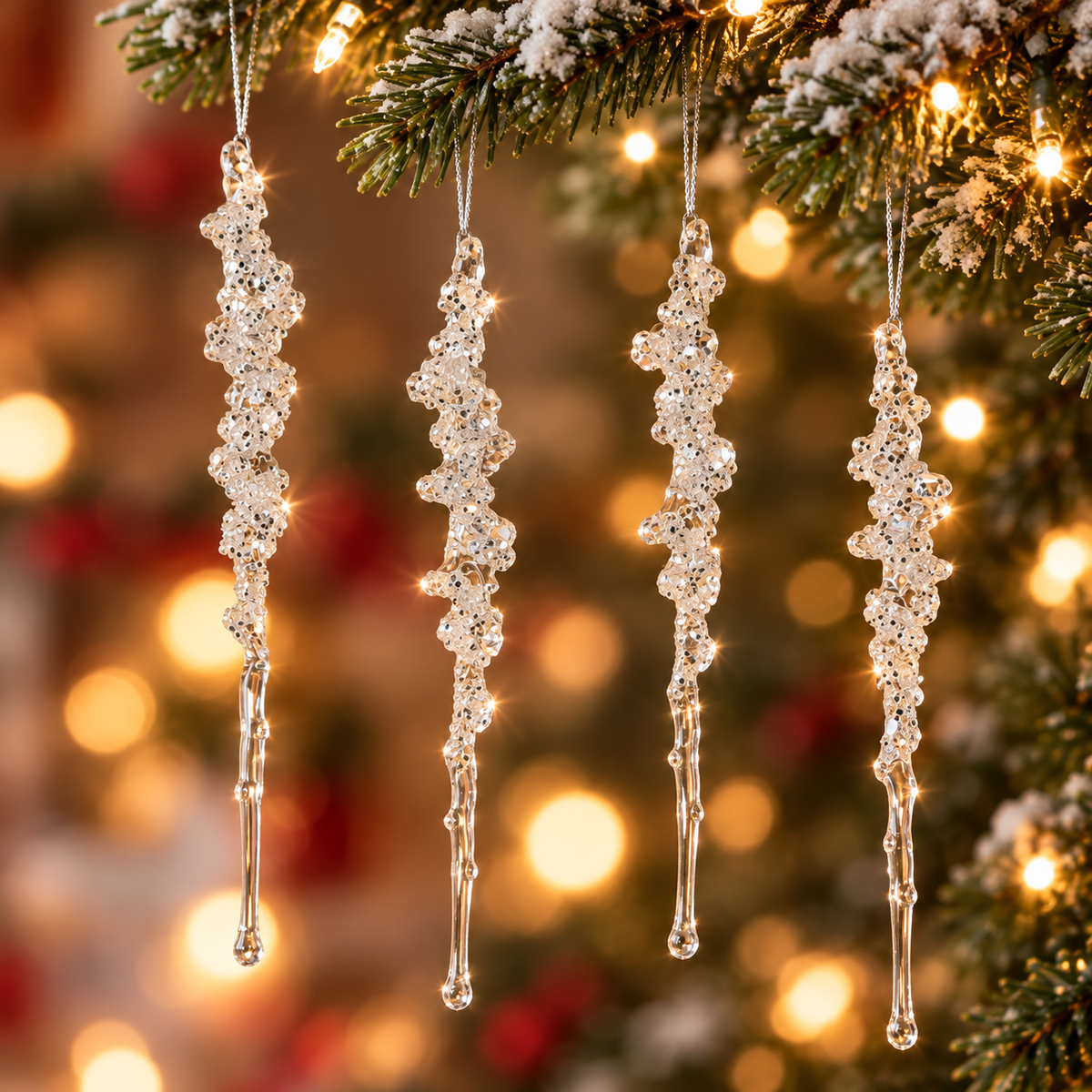 Sparkling Icicle Tree Ornaments – Set of 4