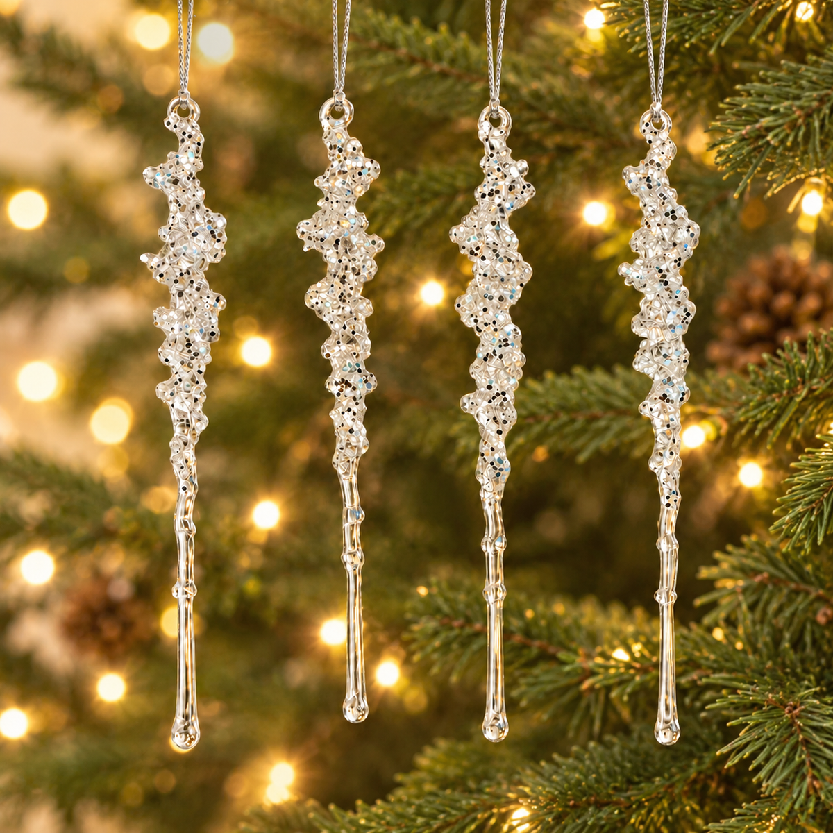 Sparkling Icicle Tree Ornaments – Set of 4