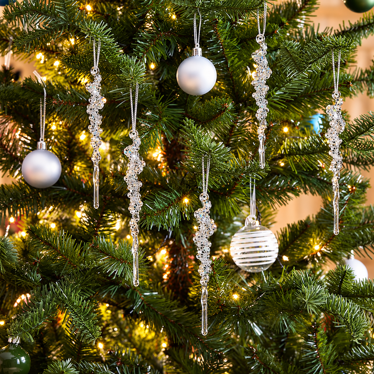 Sparkling Icicle Tree Ornaments – Set of 4